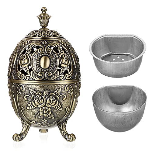 JUXYES Vintage Incense Burner Holder with Removable Ash Catchers, Metal Censer Antique Cone Coil Incense Burner Holder Zinc Alloy Spiritual Aromatherapy Yoga Meditation Gifts Retro Home Decoration - Image 1