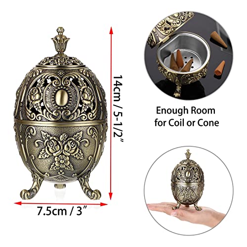 JUXYES Vintage Incense Burner Holder with Removable Ash Catchers, Metal Censer Antique Cone Coil Incense Burner Holder Zinc Alloy Spiritual Aromatherapy Yoga Meditation Gifts Retro Home Decoration - Image 2