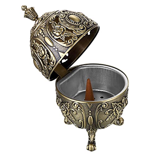 JUXYES Vintage Incense Burner Holder with Removable Ash Catchers, Metal Censer Antique Cone Coil Incense Burner Holder Zinc Alloy Spiritual Aromatherapy Yoga Meditation Gifts Retro Home Decoration - Image 4