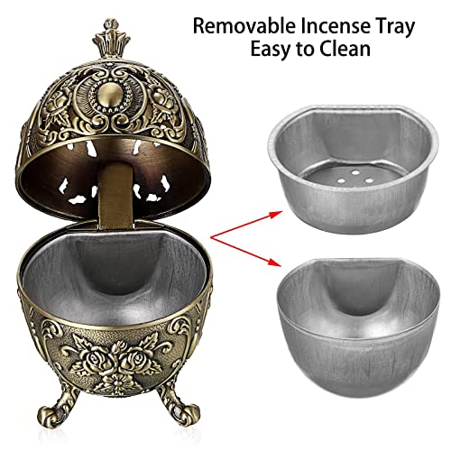 JUXYES Vintage Incense Burner Holder with Removable Ash Catchers, Metal Censer Antique Cone Coil Incense Burner Holder Zinc Alloy Spiritual Aromatherapy Yoga Meditation Gifts Retro Home Decoration - Image 3