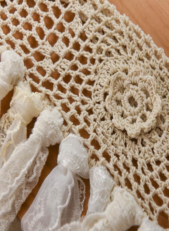 YJ YANJUN Boho Kitchen Curtains Short Shabby Chic Lace curtain for Bedroom Handmade Cotton Crochet Lace Kitchen Valance Country Cottage Cafe Curtain 16 inch Long Bohemian Wedding Decor 30x16 Inch,Cream - Image 4