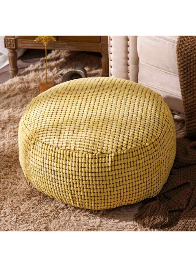 Pouf Ottoman Cover Unstuffed Pouf Seat Decorative Soft Storage Bean Bag 20x20x8 Inches Floor Footrest for Living Room Bedroom (Yellow, Round) - Image 1
