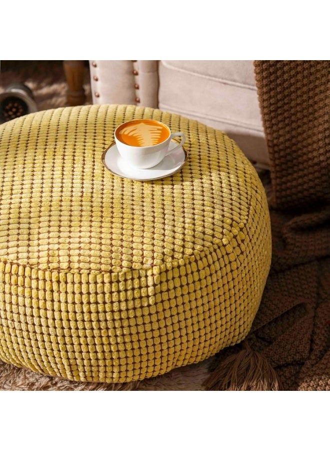 Pouf Ottoman Cover Unstuffed Pouf Seat Decorative Soft Storage Bean Bag 20x20x8 Inches Floor Footrest for Living Room Bedroom (Yellow, Round) - Image 3