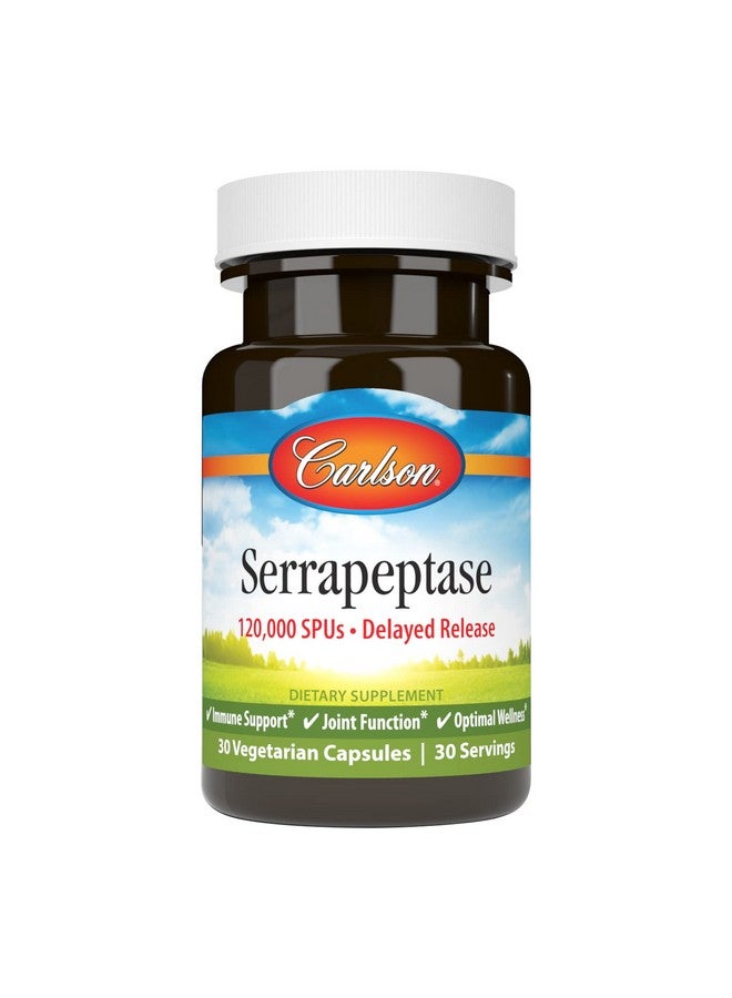 Carlson - Serrapeptase, 120000 SPUs - Delayed Release, Immune Support, Joint Function & Optimal Wellness, 30 Vegetarian Capsules