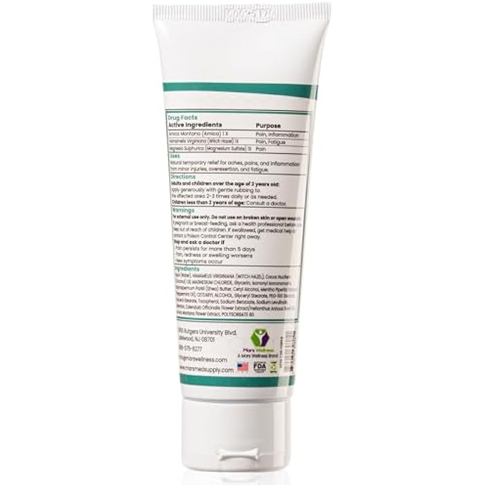 MARS WELLNESS MG+ Pain Cream Squeeze Tube - Magnesium and Arnica Cream - 4 OZ | Sore Legs and Joints, Leg Cramps, Sports and Arthritis Pain Rub - 1 Pack - Image 2
