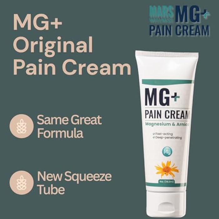 MARS WELLNESS MG+ Pain Cream Squeeze Tube - Magnesium and Arnica Cream - 4 OZ | Sore Legs and Joints, Leg Cramps, Sports and Arthritis Pain Rub - 1 Pack - Image 3