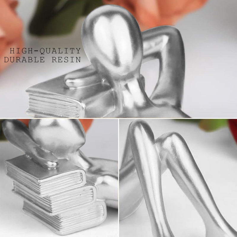 RIRPUAE Silver Home Decor Thinker Reading Women Statue for Living Room, Modern Shelf Decor Accent Decorations, Resin Collectible Figurines Display for Office Bedroom Table Desk,Silver - Image 5