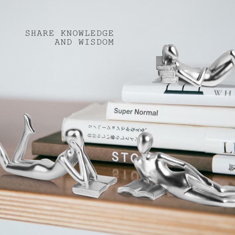 RIRPUAE Silver Home Decor Thinker Reading Women Statue for Living Room, Modern Shelf Decor Accent Decorations, Resin Collectible Figurines Display for Office Bedroom Table Desk,Silver - Image 3