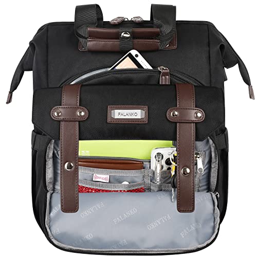 FALANKO Laptop Backpack For Women, Work Doctor Teacher Nurse Wide Open College 17.3 Inch Laptops Backpack Purse with USB Charging Port, Travel Water Resistant RFID Computer Bag for Men Women Black - Image 4