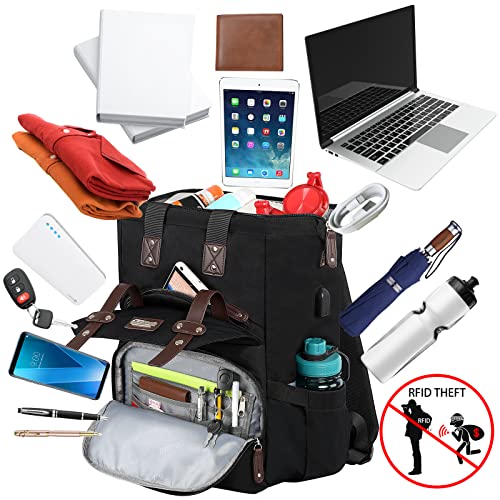FALANKO Laptop Backpack For Women, Work Doctor Teacher Nurse Wide Open College 17.3 Inch Laptops Backpack Purse with USB Charging Port, Travel Water Resistant RFID Computer Bag for Men Women Black - Image 2
