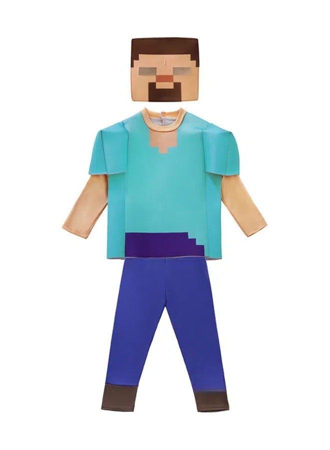 Minecraft children's cos costume Steve stage game show costume mask + fake two-piece top + pants - Image 3