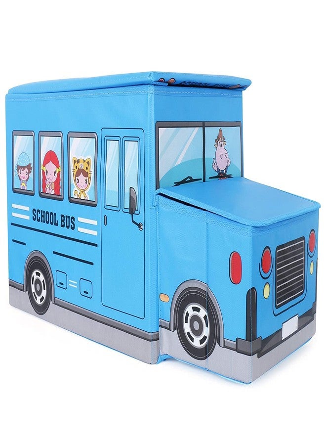 4AJ BAZAAR Foldable Storage and Toy Box - Stool Bus Shaped (Blue) - Image 1