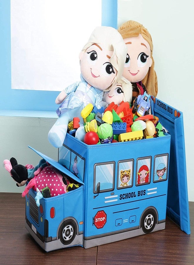 4AJ BAZAAR Foldable Storage and Toy Box - Stool Bus Shaped (Blue) - Image 2