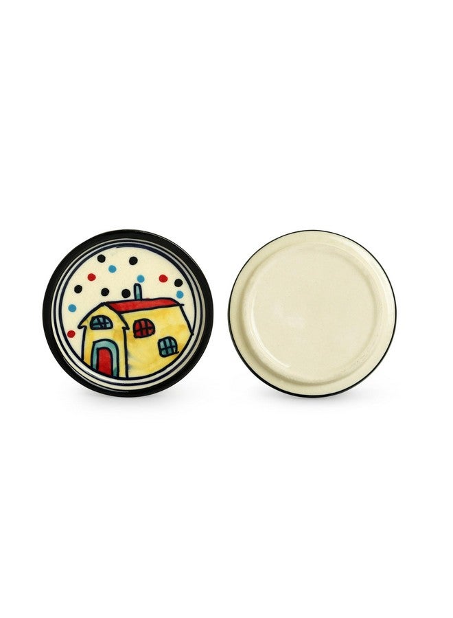 ExclusiveLane ExclusiveLane 'The Hut' Decorative Ceramic Coasters for Cups (Set of 4) | Handpainted Tea Coasters for Dining Table, Hot Pots, Office, and Hot Vessels - Image 3