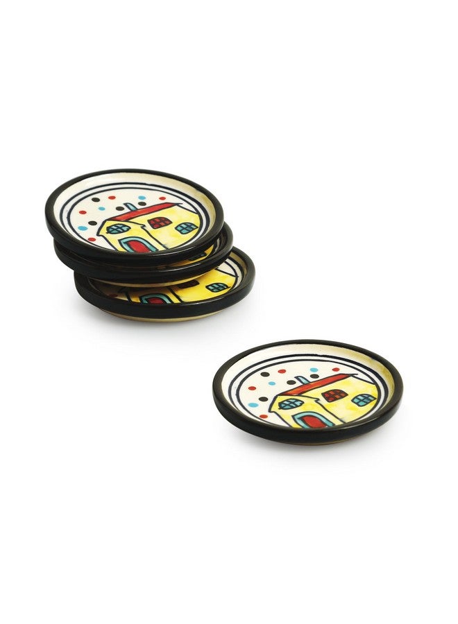 ExclusiveLane ExclusiveLane 'The Hut' Decorative Ceramic Coasters for Cups (Set of 4) | Handpainted Tea Coasters for Dining Table, Hot Pots, Office, and Hot Vessels - Image 2