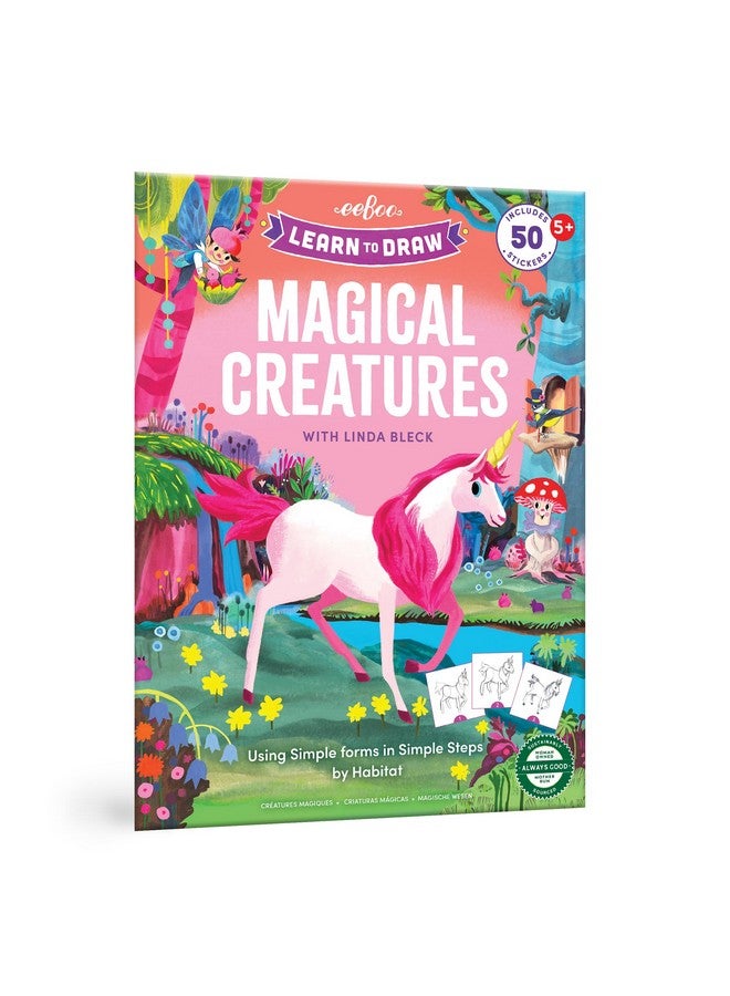 eeBoo: تعلم الرسم - مخلوقات سحرية - دليل الرسم، أكثر من 50 ملصق، دروس موضوعية خطوة بخطوة، أشكال بسيطة بخطوات بسيطة، للأطفال من عمر 5 سنوات وما فوق - Image 1