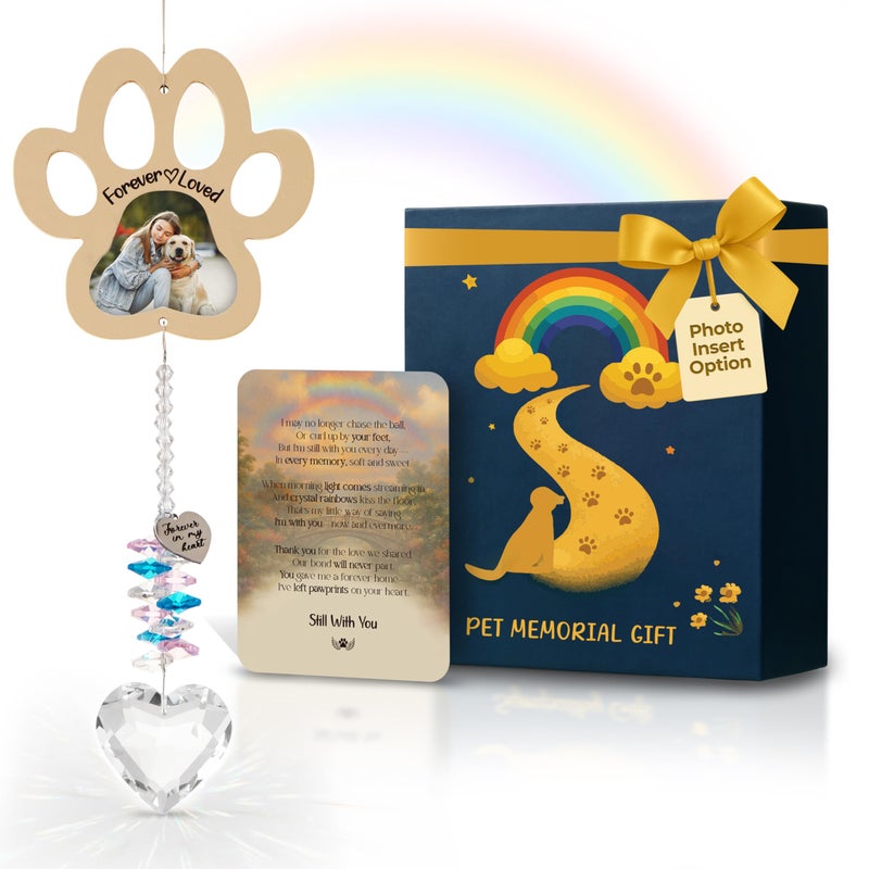 Captain Decor Personalized Off-White Pet Memorial Gifts for Dogs - Rainbow Bridge Sympathy Hanging Crystal Suncatcher for Loss of Dog or Cat - Bereavement Remembrance Gift for Pet Passing - Image 1