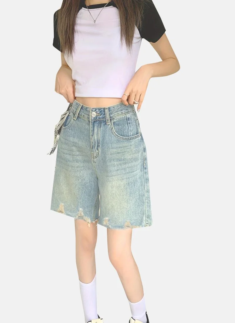 يونيكي Blue Solid Denim Shorts
