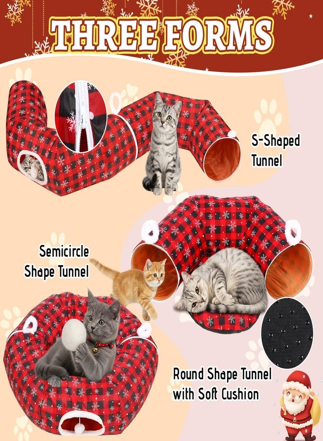 Arrowbash نفق سرير قطط من آروباش، مقاس 90 سم × 90 سم × 25 سم، يُوضع تحت شجرة عيد الميلاد، بتصميم ندفة الثلج ونقشة الجاموس، مع كهف مزين بكرات معلقة، مثالي لتزيين شجرة عيد الميلاد. - Image 4
