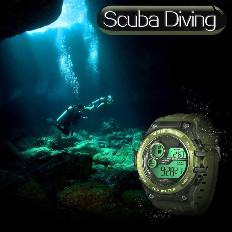 Versatile application Mens Digital Sports Watch 10 ATM Water Resistant for Swimming Diving 100m Underwater with Alarm Clock, Chronograph, Timer, Countdown, Dual Time Zone, 12 or 24 Hour Format High strength upgraded material - Image 2