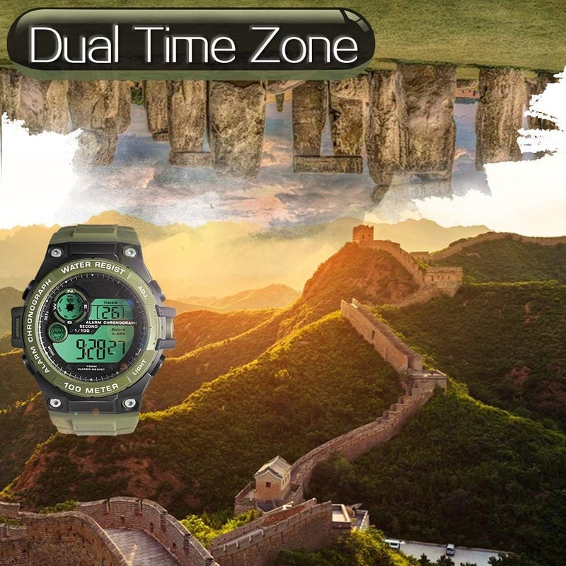 Versatile application Mens Digital Sports Watch 10 ATM Water Resistant for Swimming Diving 100m Underwater with Alarm Clock, Chronograph, Timer, Countdown, Dual Time Zone, 12 or 24 Hour Format High strength upgraded material - Image 5