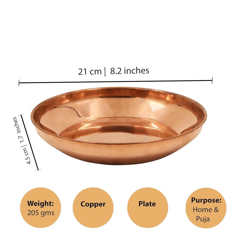 Spillbox Traditional Handcrafted Copper Pooja Thali Poojan thali Aarti Plate for PoojaWorshipDiameter8 inch Weight205gm Copper Harivana Plate - Image 3