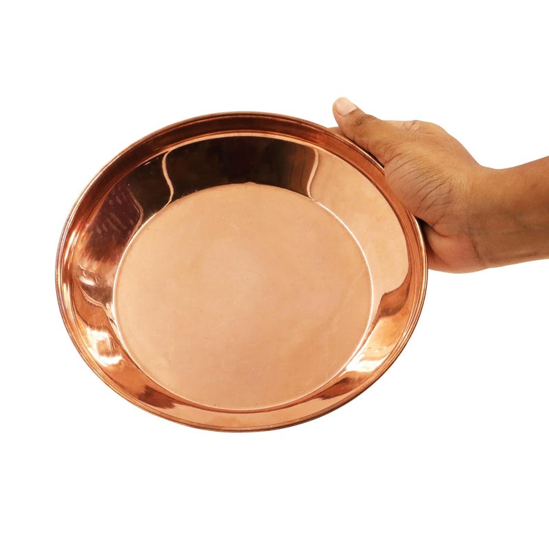 Spillbox Traditional Handcrafted Copper Pooja Thali Poojan thali Aarti Plate for PoojaWorshipDiameter8 inch Weight205gm Copper Harivana Plate - Image 5