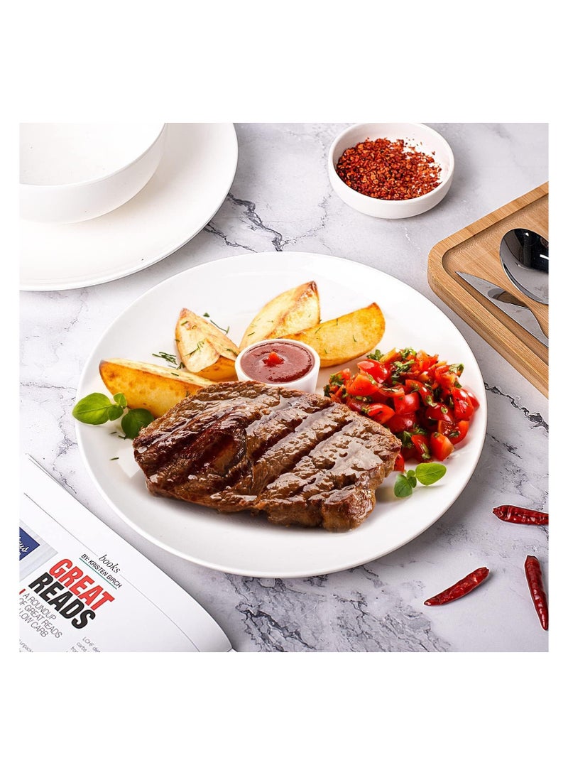 أطباق عشاء من البورسلين المتينة مجموعة من 4 أطباق عشاء باللون الأبيض الطبيعي للعشاء والسلطة والمطعم والحفلات العائلية والاستخدام في المطبخ - دائرية - Image 2