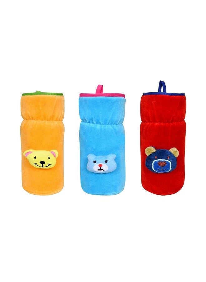The Little Lookers - Bottle Cover For Philips Avent;Wide Neck Feeders Soft Plush Stretchable Baby Feeding Bottle Cover With Easy To Hold Strap (Blue Red & Yellow Wide Neck 240 330Ml;8 11Oz) - Image 1