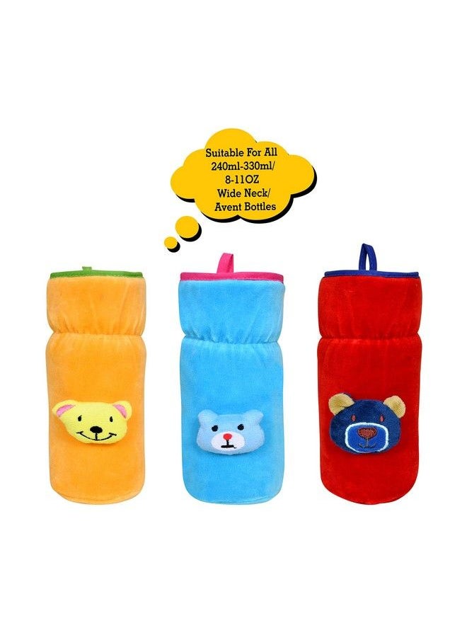 The Little Lookers - Bottle Cover For Philips Avent;Wide Neck Feeders Soft Plush Stretchable Baby Feeding Bottle Cover With Easy To Hold Strap (Blue Red & Yellow Wide Neck 240 330Ml;8 11Oz) - Image 1