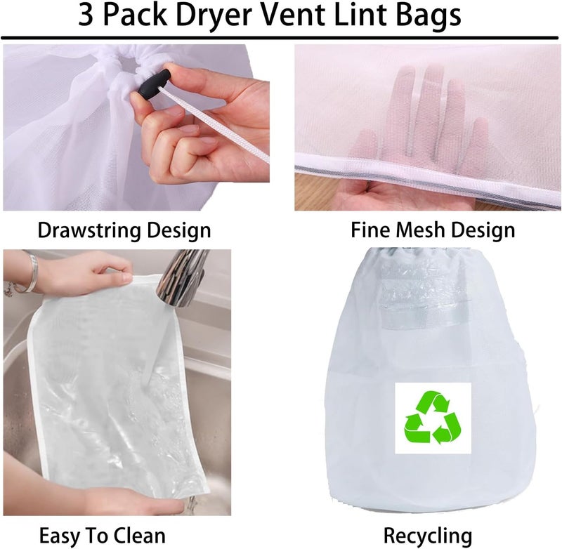 SARANICE 3 Pack Dryer Vent Lint Catcher Bag - Indoor Outdoor Trap and Filter for Ventless Dryer to Capture Dust and Solve Lint Problem - Image 4
