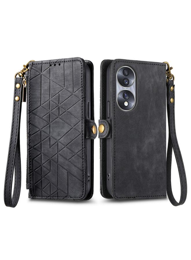 Zaboon Case For Honor 70 Geometric Zipper Wallet Side Buckle Leather Phone Case - Image 2