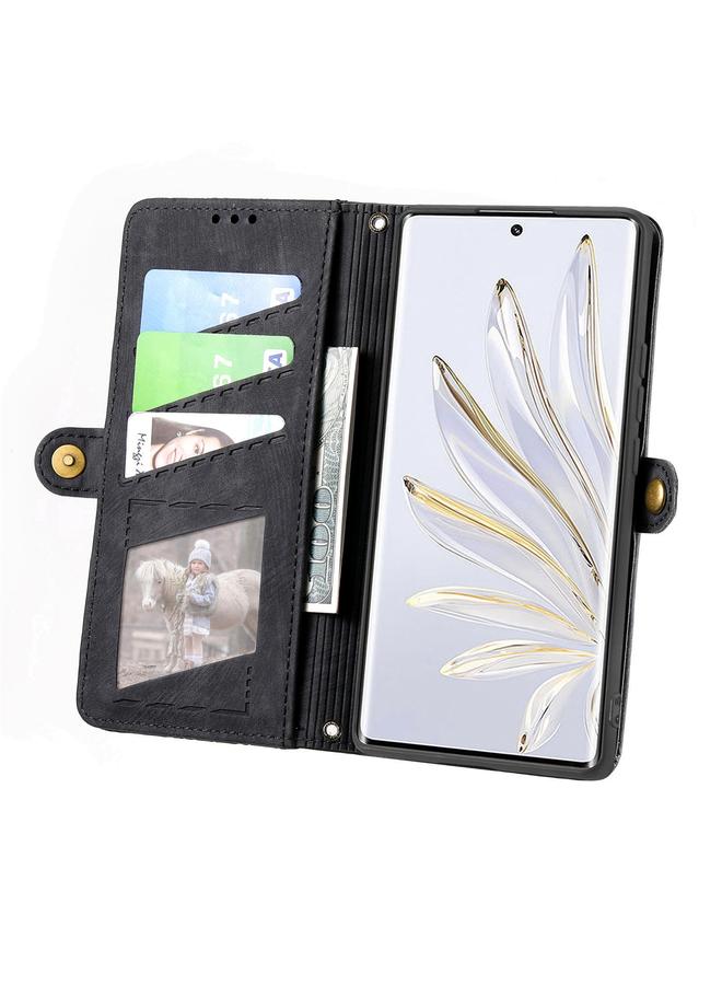 Zaboon Case For Honor 70 Geometric Zipper Wallet Side Buckle Leather Phone Case - Image 3