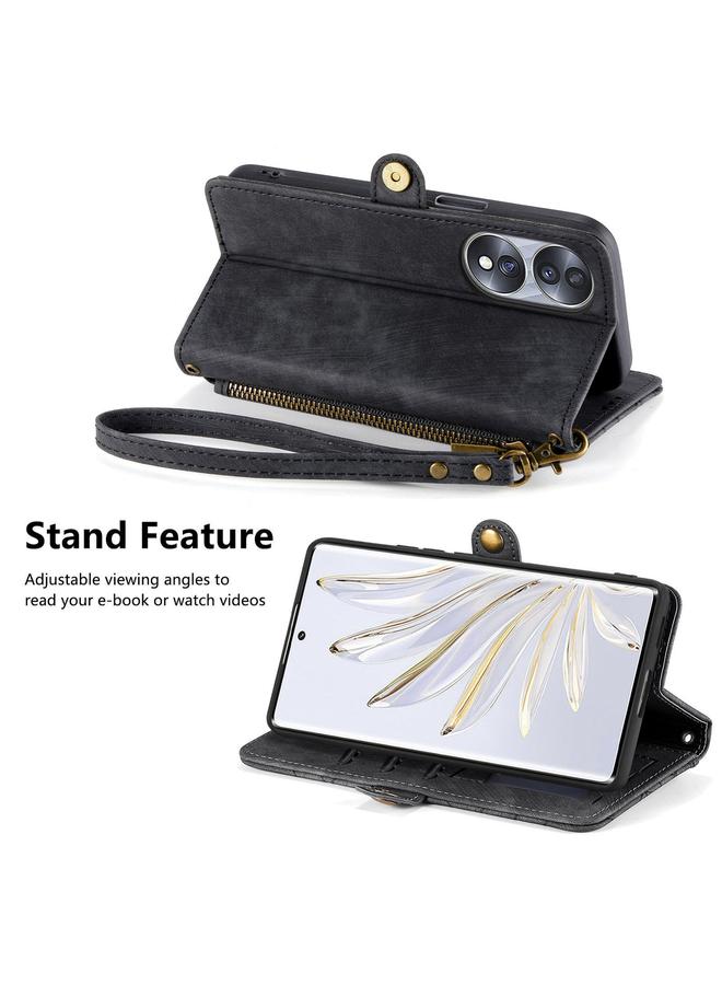 Zaboon Case For Honor 70 Geometric Zipper Wallet Side Buckle Leather Phone Case - Image 4