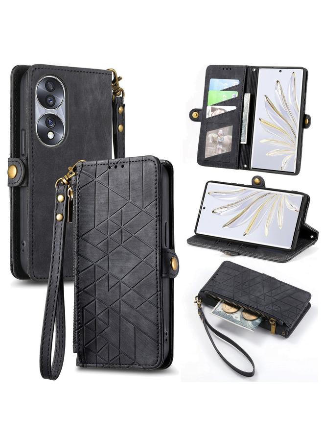 Zaboon Case For Honor 70 Geometric Zipper Wallet Side Buckle Leather Phone Case - Image 1