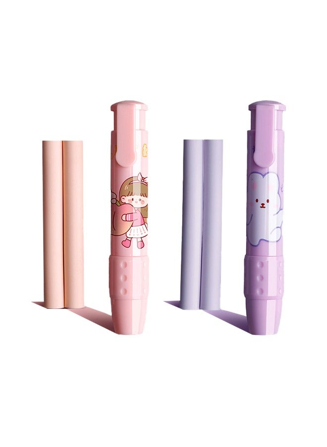 Retractable Pencil Eraser Fun Eraser Kids Retractable Pencil Erasers for Pencils Eraser Fun Erasers Back to School Supplies Kid Party Favors Gift Suitable for Children Over 5 Years Old Pink/Purple - Image 1