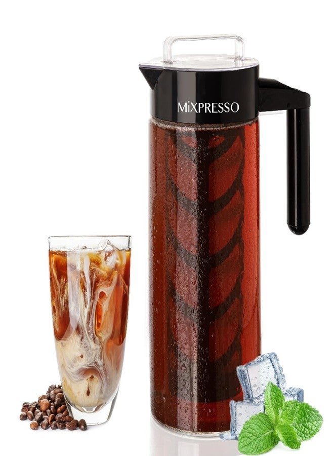 ماكينة تحضير القهوة المثلجة والشاي المثلج Mixpresso، إبريق زجاجي لتحضير القهوة المثلجة، مصفاة شاي لأوراق الشاي السائبة، ماكينة تحضير شاي مثلج كبيرة سعة 44 أونصة مع فلتر شبكي قابل لإعادة الاستخدام وسهل التنظيف. - Image 1