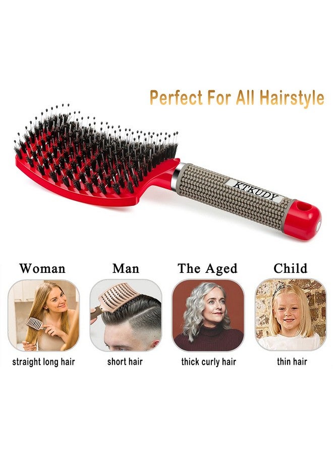 KTKUDY Detangling Hair Brush - Boar Bristle & Tangle-Free Design For Kids, Women, And Men - Perfect For Wet And Dry Hair - Smooth, Magical Pain-Free Styling (Red) - Image 4