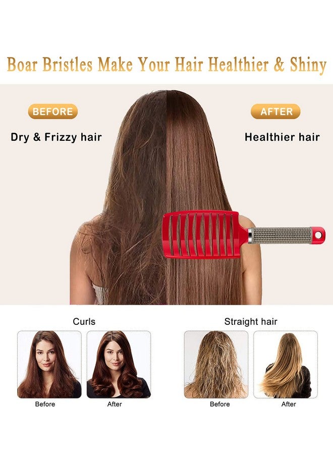 KTKUDY Detangling Hair Brush - Boar Bristle & Tangle-Free Design For Kids, Women, And Men - Perfect For Wet And Dry Hair - Smooth, Magical Pain-Free Styling (Red) - Image 2