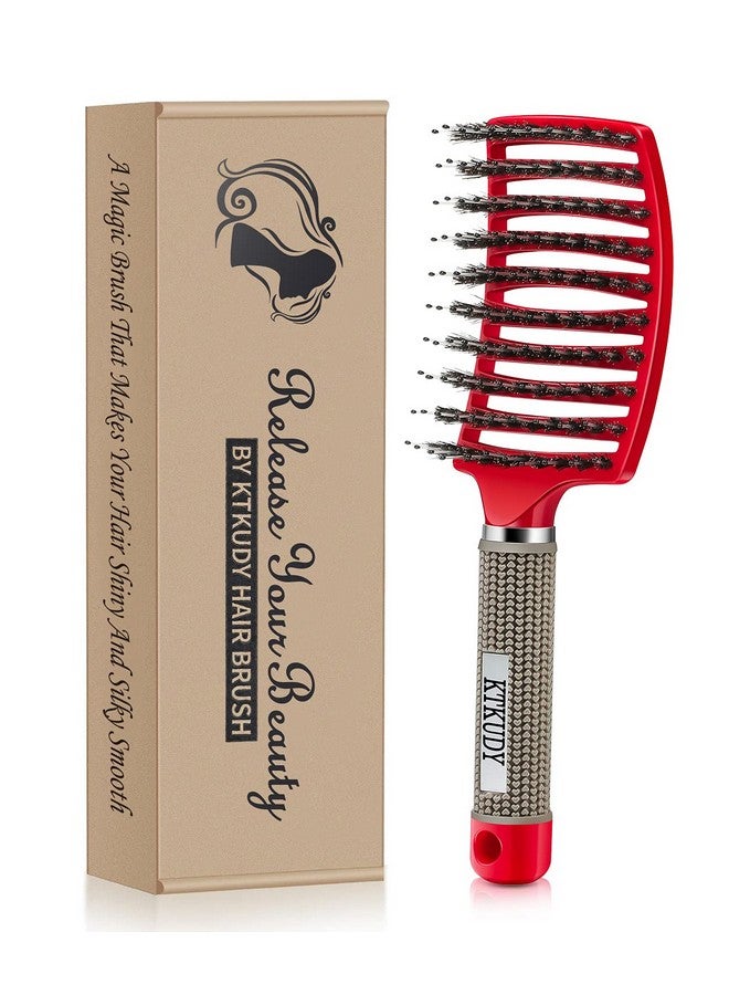 KTKUDY Detangling Hair Brush - Boar Bristle & Tangle-Free Design For Kids, Women, And Men - Perfect For Wet And Dry Hair - Smooth, Magical Pain-Free Styling (Red) - Image 1