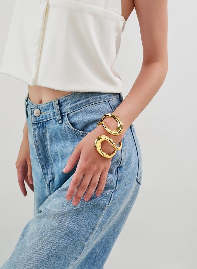 WOWORAMA Gold-Tone Chunky Cuff Bracelet for Women Heavy Layer Waterdrop Bangle Bracelets Hinged Metal Open Cuff Bracelets Statement Jewelry - Image 3