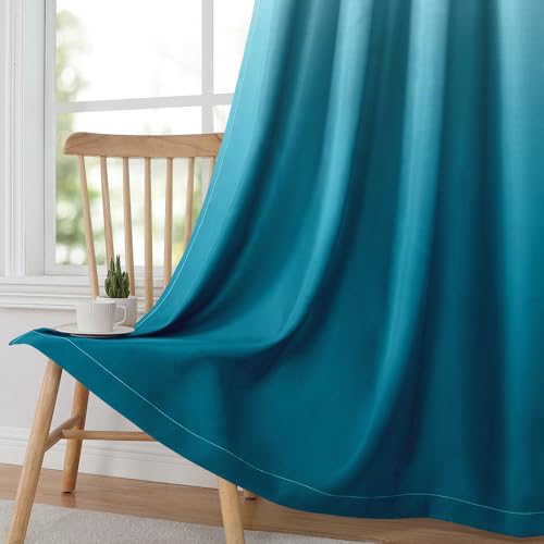 HOMEIDEAS Turquoise Ombre Blackout Curtains 52 X 84 Inch Length Gradient Room Darkening Thermal Insulated Energy Saving Grommet 2 Panels Window Drapes for Living Room, Bedroom - Image 3