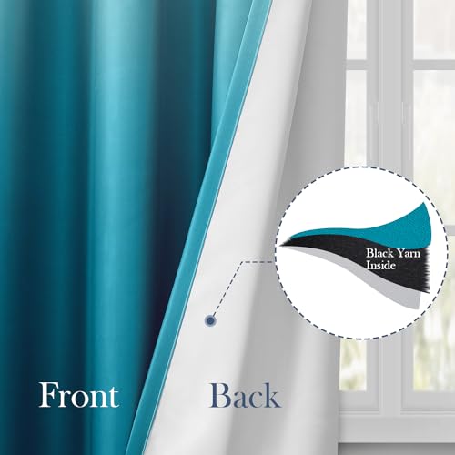 HOMEIDEAS Turquoise Ombre Blackout Curtains 52 X 84 Inch Length Gradient Room Darkening Thermal Insulated Energy Saving Grommet 2 Panels Window Drapes for Living Room, Bedroom - Image 5