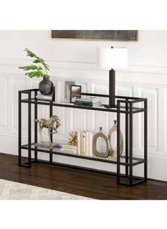 LINGWEI Console Table with Glass Storage Shelf For Living room Bedroom Balck 130x80x40cm  - Image 1