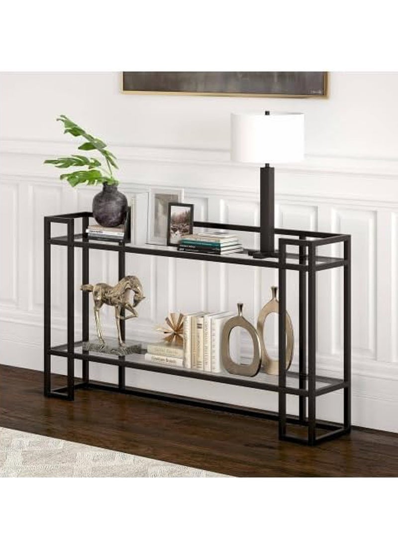 LINGWEI Console Table with Glass Storage Shelf For Living room Bedroom Balck 130x80x40cm  - Image 1