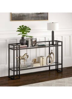 LINGWEI Console Table with Glass Storage Shelf For Living room Bedroom Balck 130x80x40cm  - Image 2