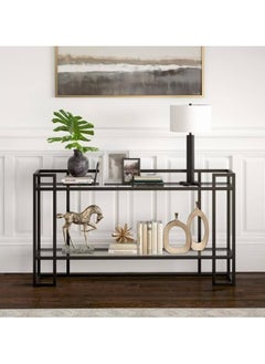 LINGWEI Console Table with Glass Storage Shelf For Living room Bedroom Balck 130x80x40cm  - Image 3