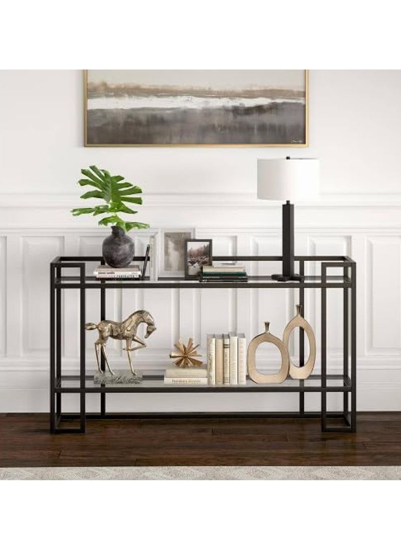 LINGWEI Console Table with Glass Storage Shelf For Living room Bedroom Balck 130x80x40cm  - Image 3