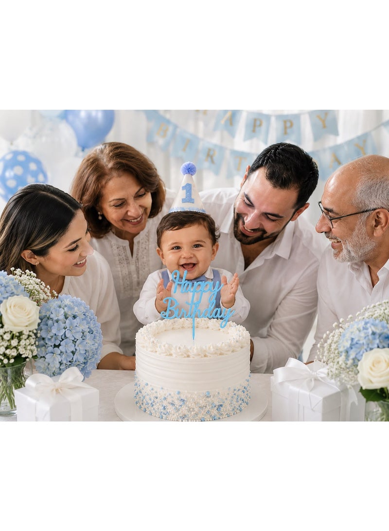 زينة كيك عيد ميلاد، ديكور كعكة قابل لإعادة الاستخدام، مقاس 19 × 16 سم – أزرق فاتح - Image 3