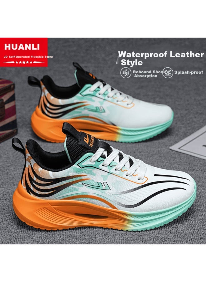 Huili Men's Shoes, Fashionable Sneakers For Spring, New Thick-soled Casual Shoes, Versatile Footwear For Men, White-green Size 39, Leather Upper